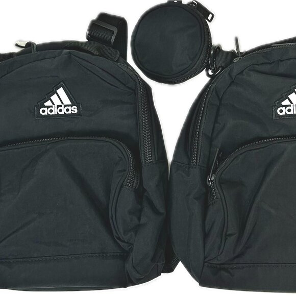 Lot of 2, Adidas Must Have Mini Backpack & Coin Bag Set Black White Travel B20 - Picture 2 of 11